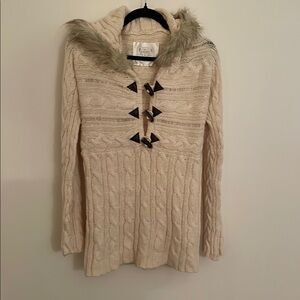 NEW! Cozy Cream Hooded Sweater with Faux Fur Trim